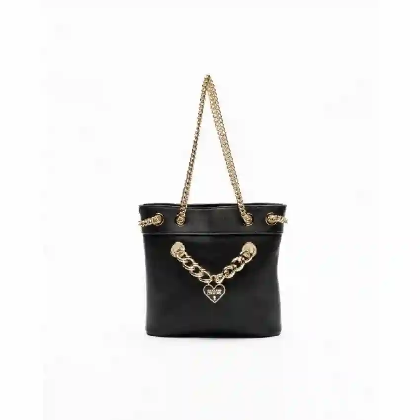Versace Jeans Couture, Geanta din piele ecologica cu bareta de umar si detaliu din lant, Negru