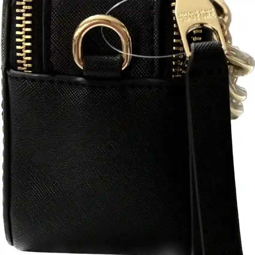 Versace Jeans Couture, Geanta crossbody din piele ecologica cu detaliu din lant, Negru