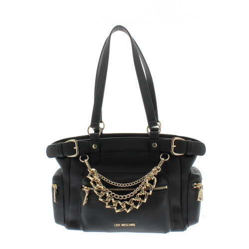 Geanta de cumparaturi Love Moschino cu accesoriu lant, Negru