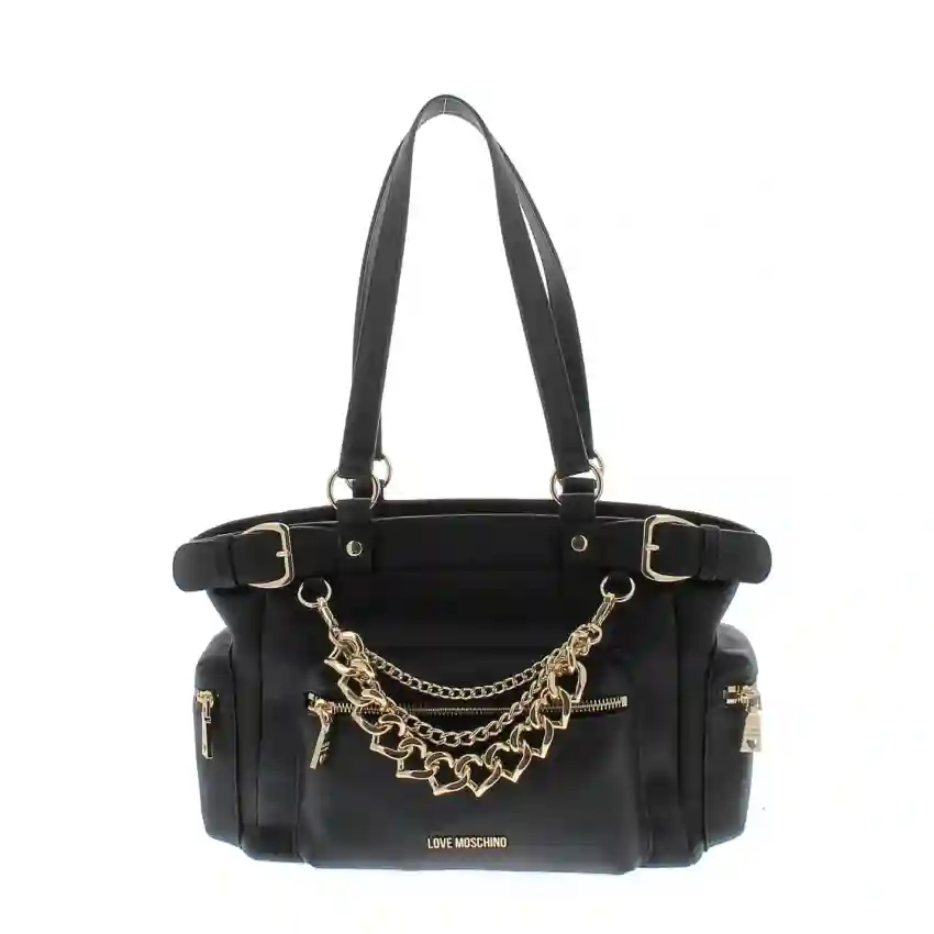 Geanta de cumparaturi Love Moschino cu accesoriu lant, Negru