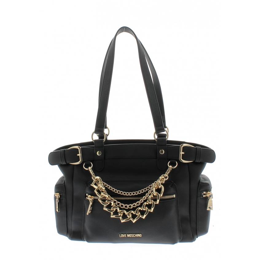 Geanta de cumparaturi Love Moschino cu accesoriu lant, Negru