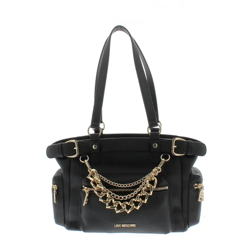 Geanta de cumparaturi Love Moschino cu accesoriu lant, Negru