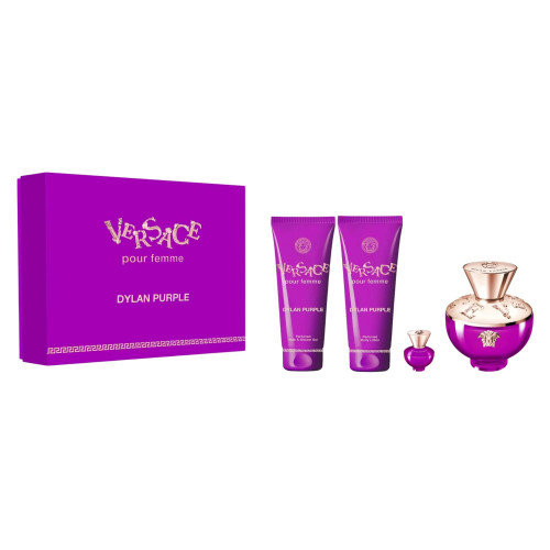 Set Cadou Versace Dylan Purple Pour Femme EDP 100 ml + Miniatură EDP 5 ml + Gel De Duș 100 ml + Loțiune de Corp 100 ml