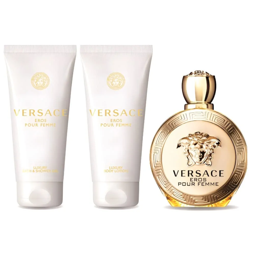 Set Cadou Versace Eros Femme EDP 100 ml + Loțiune de corp 100 ml + Gel de duș 100 ml + Geantă Cosmetică