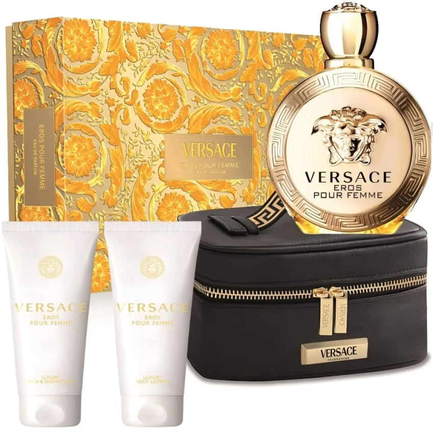 Set Cadou Versace Eros Femme EDP 100 ml + Loțiune de corp 100 ml + Gel de duș 100 ml + Geantă Cosmetică