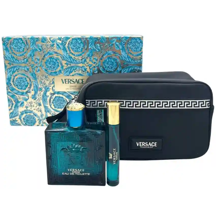 Set Cadou Versace Eros Pour Homme EDT 100 ml + Travel Spray 10 ml + Geantă Cosmetică