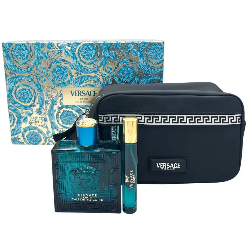Set Cadou Versace Eros Pour Homme EDT 100 ml + Travel Spray 10 ml + Geantă Cosmetică