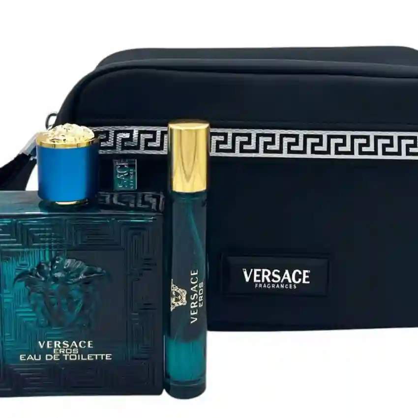 Set Cadou Versace Eros Pour Homme EDT 100 ml + Travel Spray 10 ml + Geantă Cosmetică