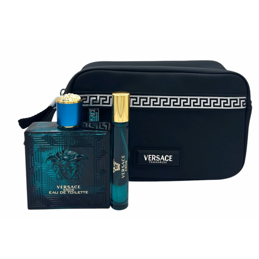 Set Cadou Versace Eros Pour Homme EDT 100 ml + Travel Spray 10 ml + Geantă Cosmetică