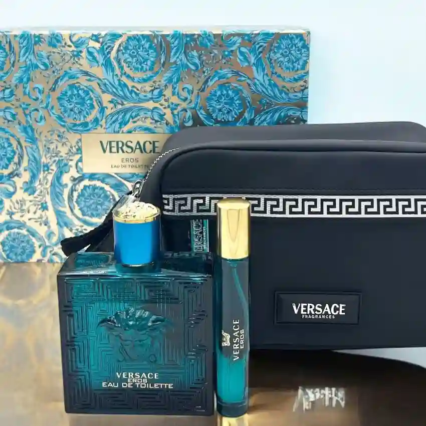 Set Cadou Versace Eros Pour Homme EDT 100 ml + Travel Spray 10 ml + Geantă Cosmetică