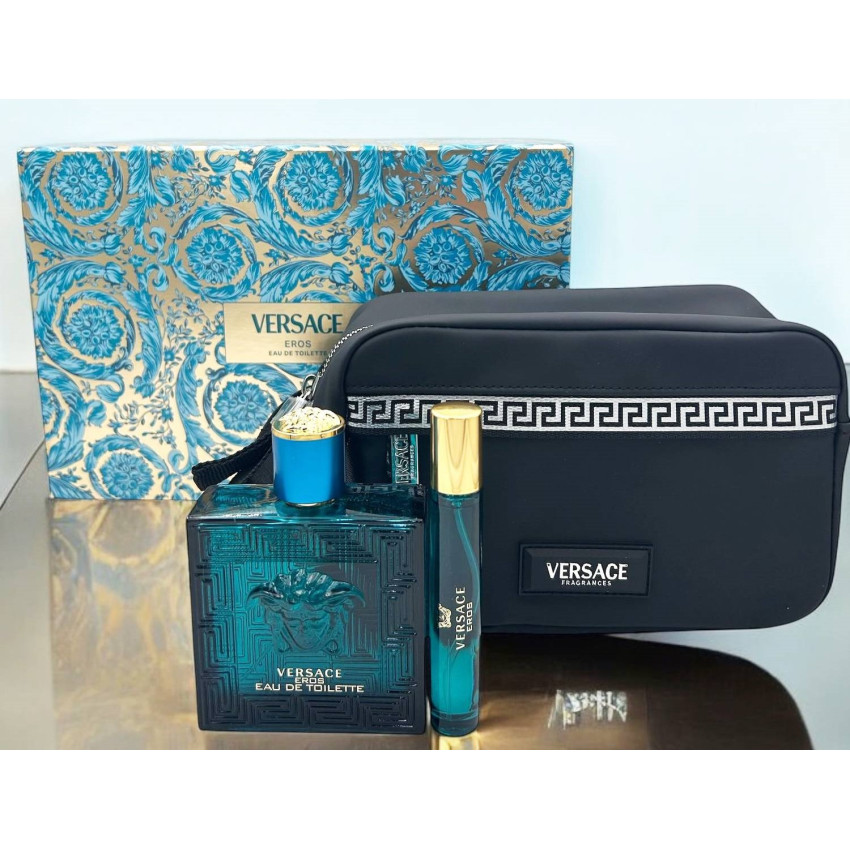Set Cadou Versace Eros Pour Homme EDT 100 ml + Travel Spray 10 ml + Geantă Cosmetică