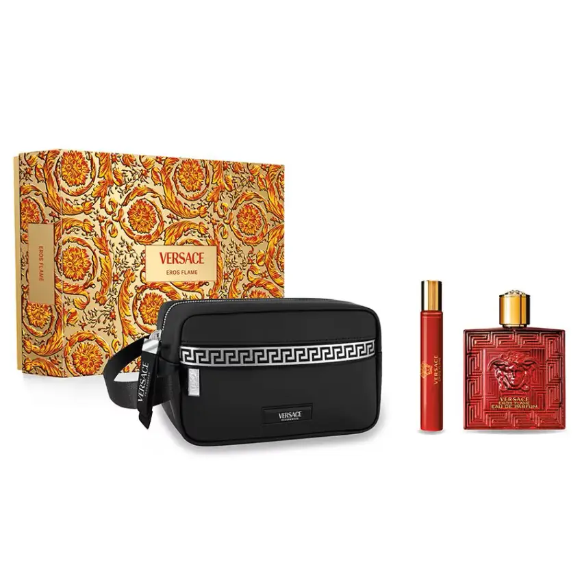 Set Cadou Versace Eros Flame EDP 100 ml + Travel Spray 10 ml + Geantă Cosmetică