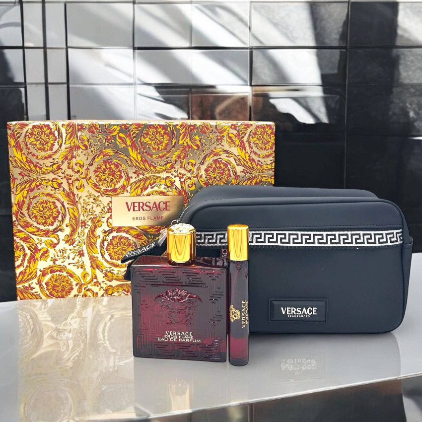 Set Cadou Versace Eros Flame EDP 100 ml + Travel Spray 10 ml + Geantă Cosmetică