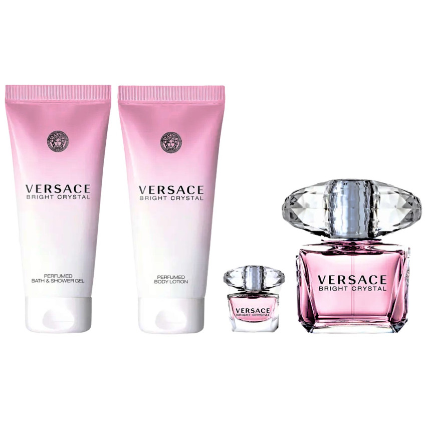 Set Cadou Versace Bright Crystal EDT 90 ml + Gel De Baie & Gel De Duș Doi În Unu 100 ml + Loțiune De Corp 100 ml + Miniatură EDT 5 ml