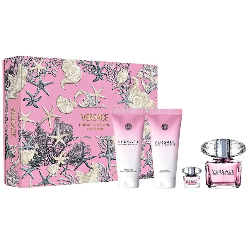 Set Cadou Versace Bright Crystal EDT 90 ml + Gel De Baie & Gel De Duș Doi În Unu 100 ml + Loțiune De Corp 100 ml + Miniatură EDT 5 ml
