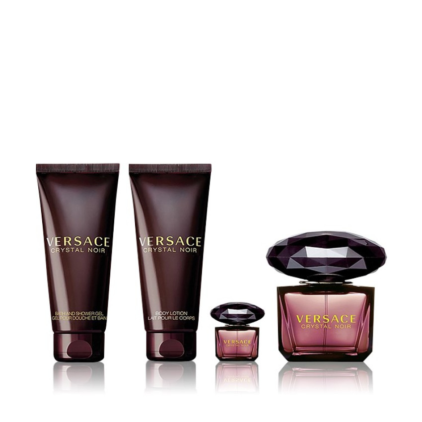 Set Cadou Versace Crystal Noir EDP 90 ml + Gel De Baie & Gel De Duș Doi În Unu 100 ml + Loțiune De Corp 100 ml + Miniatură EDP 5 ml
