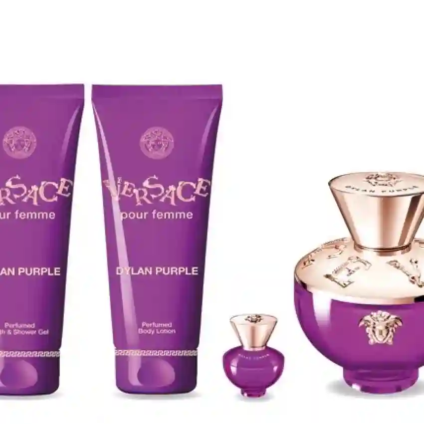 Set Cadou Versace Dylan Purple Pour Femme EDP 100 ml + Miniatură EDP 5 ml + Gel De Duș 100 ml + Loțiune de Corp 100 ml