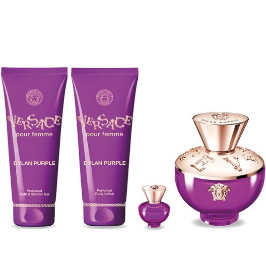 Set Cadou Versace Dylan Purple Pour Femme EDP 100 ml + Miniatură EDP 5 ml + Gel De Duș 100 ml + Loțiune de Corp 100 ml