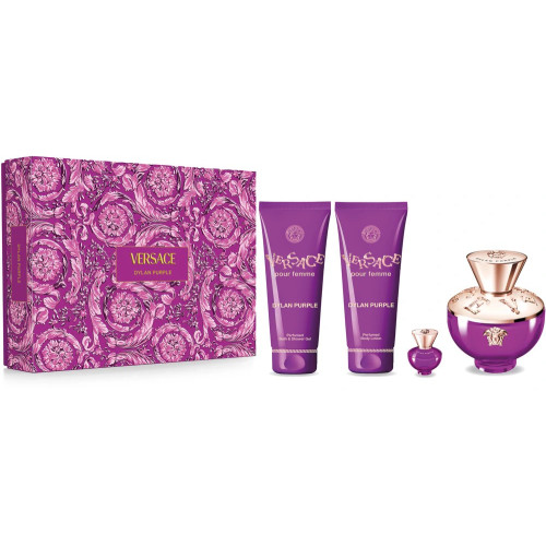 Set Cadou Versace Dylan Purple Pour Femme EDP 100 ml + Miniatură EDP 5 ml + Gel De Duș 100 ml + Loțiune de Corp 100 ml