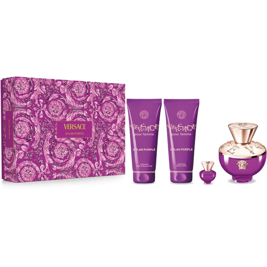 Set Cadou Versace Dylan Purple Pour Femme EDP 100 ml + Miniatură EDP 5 ml + Gel De Duș 100 ml + Loțiune de Corp 100 ml