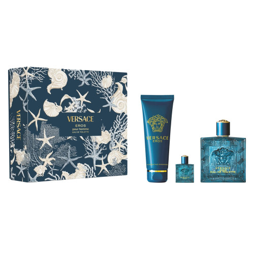 Set Cadou Versace Eros Pour Homme EDT 100 ml + Spray de Calatorie EDT 5 ml + Gel De Duș 150 ml