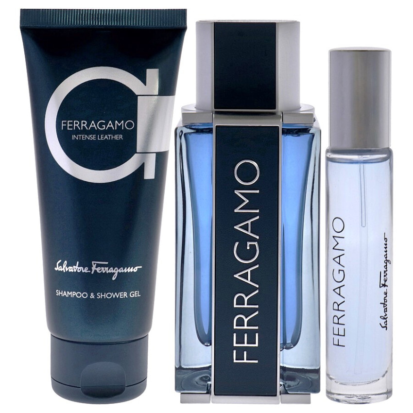 Set Cadou Salvatore Ferragamo Ferragamo Intense Leather Pour Homme For Men EDP 100 ml + Șampon & Gel De Duș  Doi În Unu 100 ml +  Miniatură EDP 10 ml