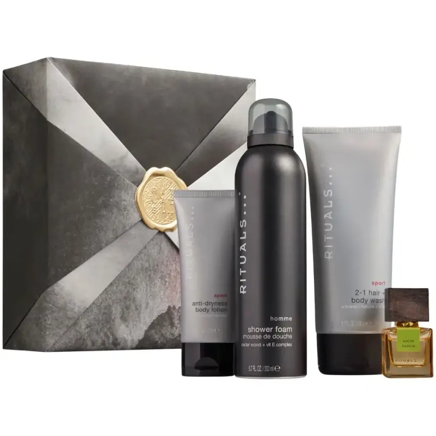 Set Cadou Rochas Rituals Homme EDP 15 ml + Loțiune de corp 70 ml + Spumă de duș 200 ml + Sampon & Gel de Duș 200 ml