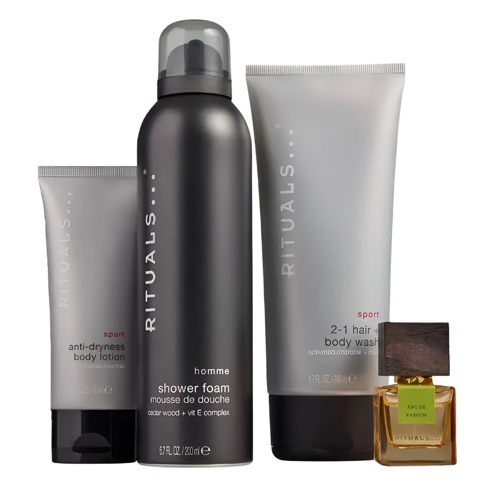 Set Cadou Rochas Rituals Homme EDP 15 ml + Loțiune de corp 70 ml + Spumă de duș 200 ml + Sampon & Gel de Duș 200 ml