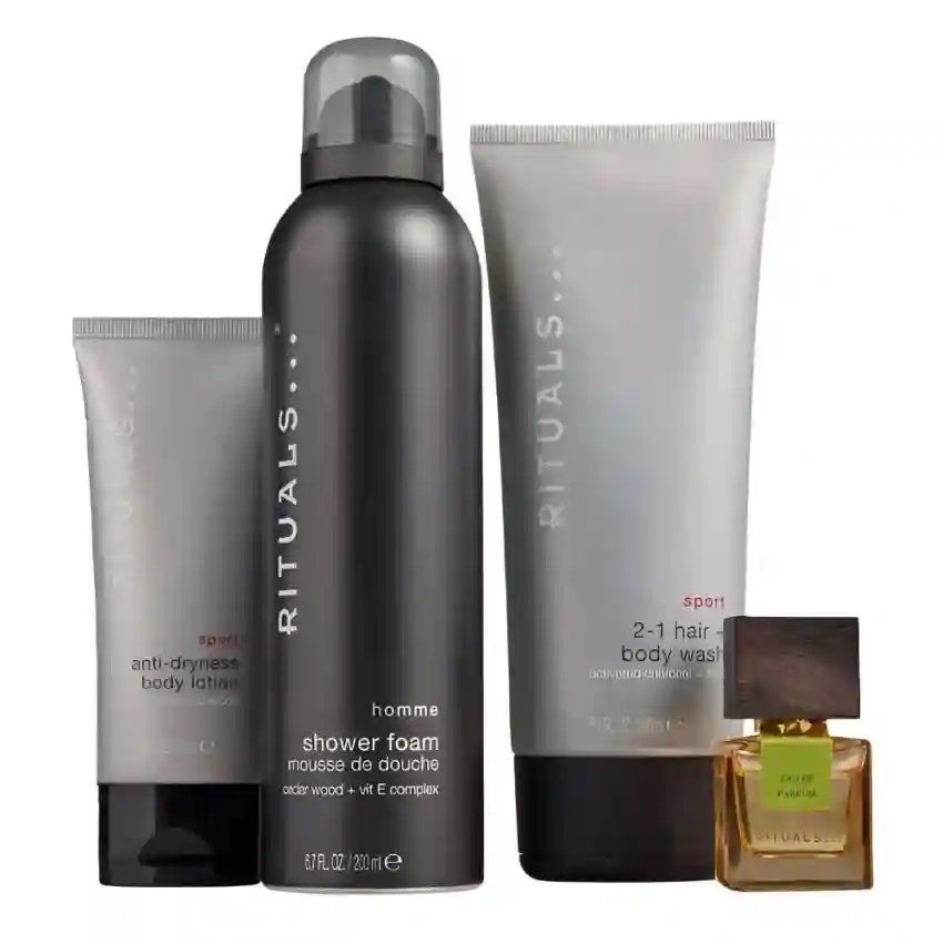 Set Cadou Rochas Rituals Homme EDP 15 ml + Loțiune de corp 70 ml + Spumă de duș 200 ml + Sampon & Gel de Duș 200 ml