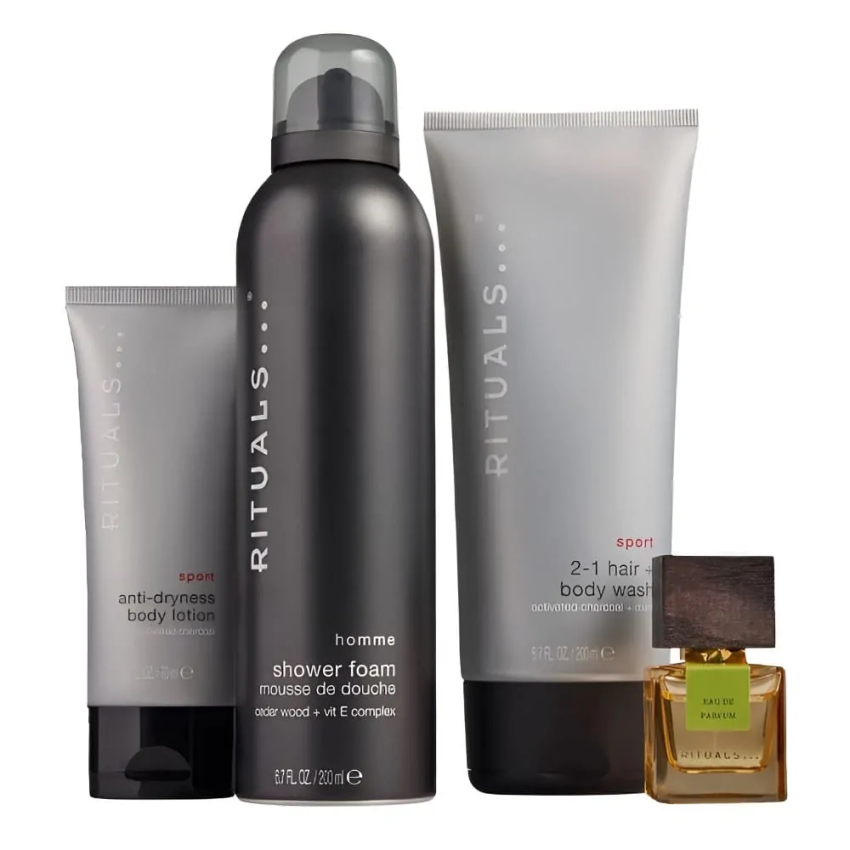 Set Cadou Rochas Rituals Homme EDP 15 ml + Loțiune de corp 70 ml + Spumă de duș 200 ml + Sampon & Gel de Duș 200 ml