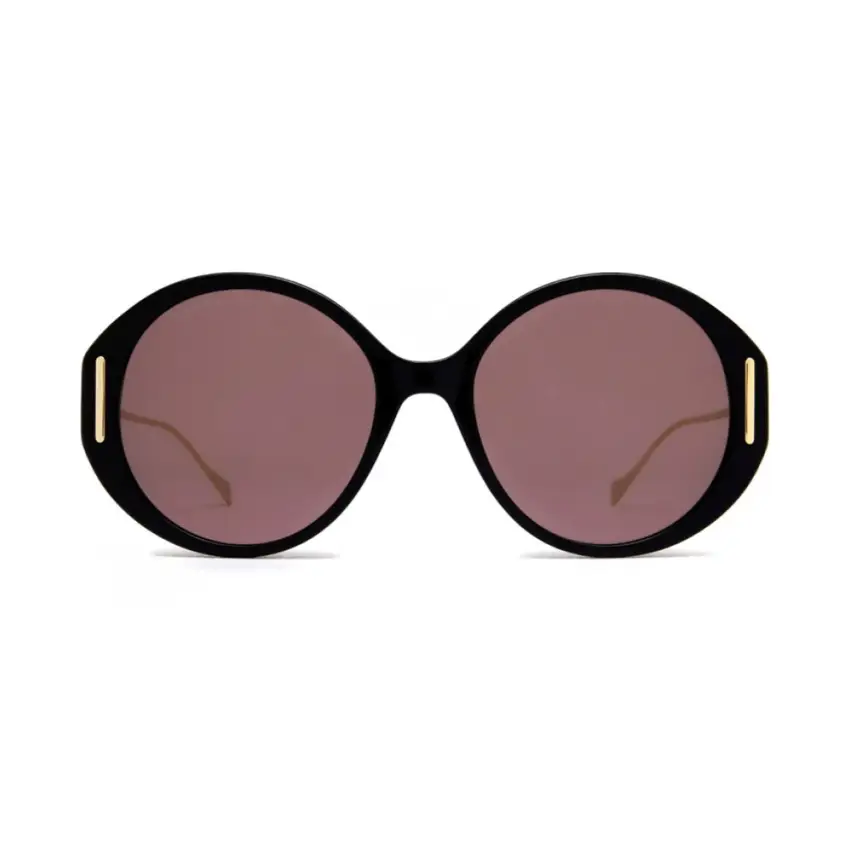 Gucci GG1202S-001 – Ochelari de soare Femei, Negru-Auriu, Rotunzi, 57 mm