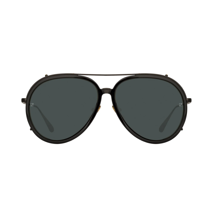 Linda Farrow MAVERICK – Ochelari de soare Unisex, Negru & Auriu, Aviator, Acetat & Titan Linda Farrow MAVERICK – Ochelari de soare Unisex, Negru & Auriu, Aviator, Acetat & Titan