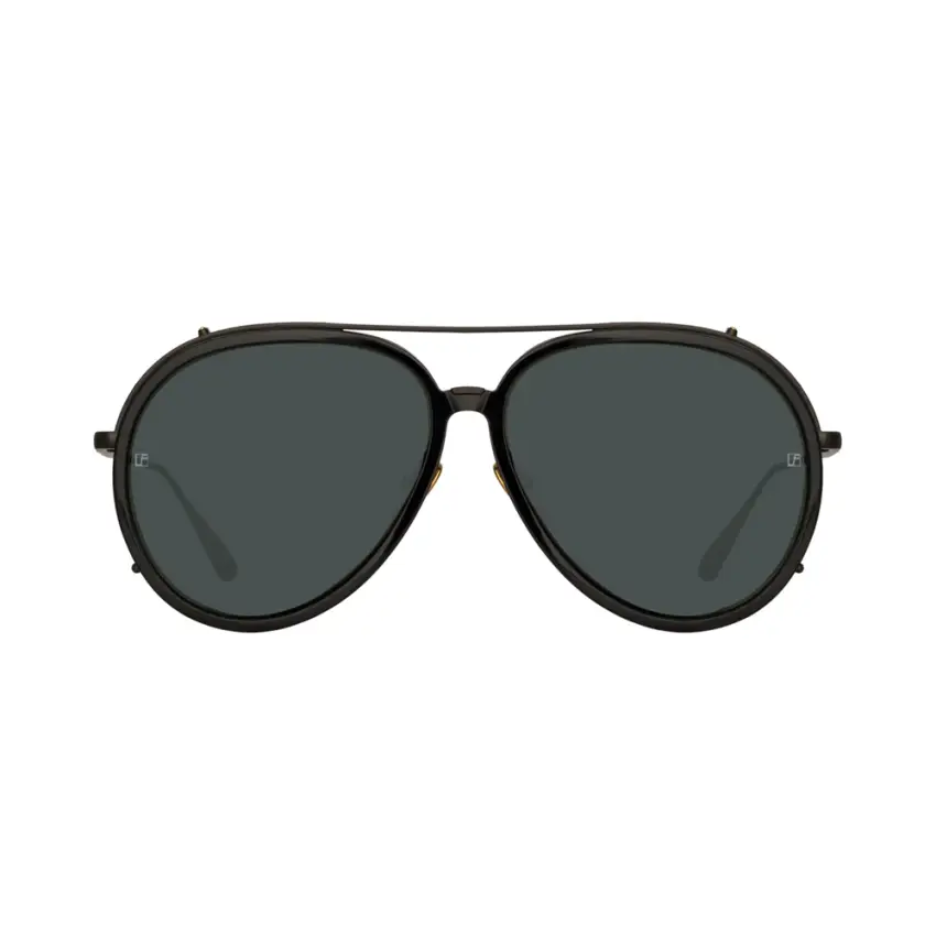 Linda Farrow MAVERICK – Ochelari de soare Unisex, Negru & Auriu, Aviator, Acetat & Titan