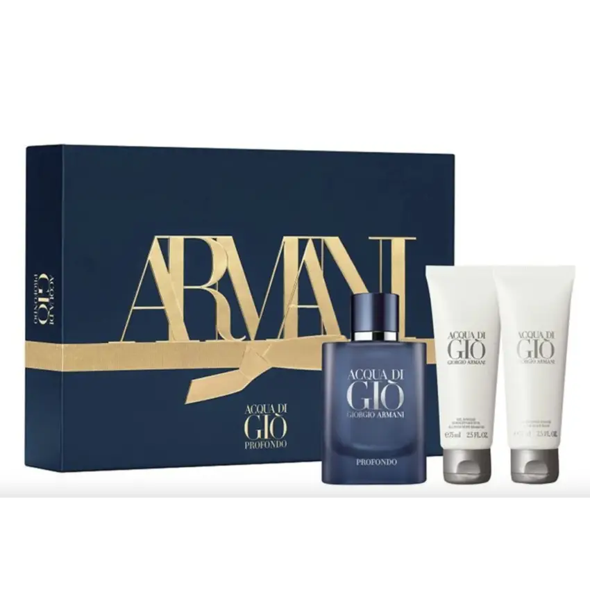 Giorgio Armani Acqua di Gio Profondo Set cadou, apa de parfum 75ml + gel de dus 75ml + balsam dupa ras 75ml, Bărbați