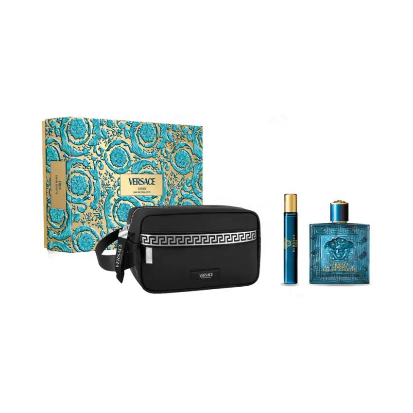 Set Cadou Versace Eros Pour Homme EDT 100 ml + Travel Spray 10 ml + Geantă Cosmetică